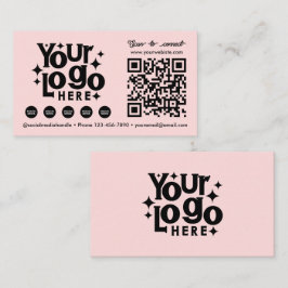 QR Code Scannable Social Media Pink Business Logo Visitekaartje