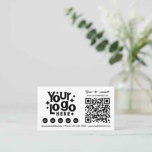 QR Code Scannable Social Media White Business Logo Visitekaartje (Staand voorkant)