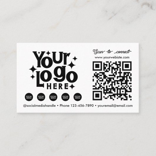 QR Code Scannable Social Media White Business Logo Visitekaartje (Voorkant)