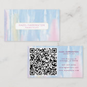QR Code Scannable Soft Pastels Waterverf Salon Visitekaartje (Voorkant / Achterkant)
