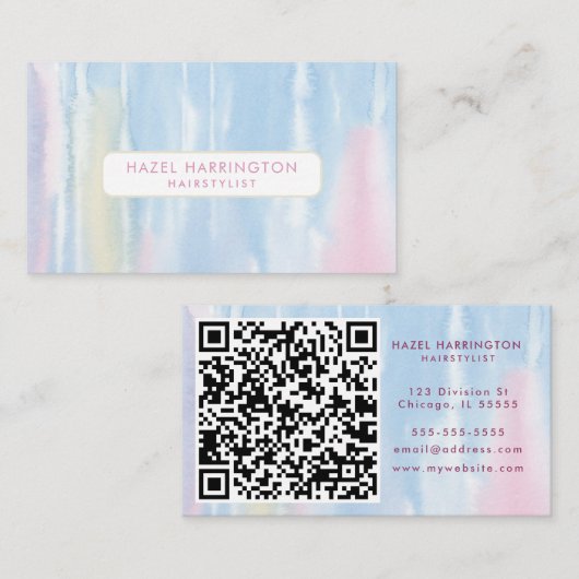 QR Code Scannable Soft Pastels Waterverf Salon Visitekaartje (Voorkant / Achterkant)