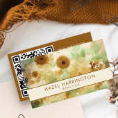 QR Code Scannable Waterverf Bloemen Boho Trendy Visitekaartje