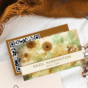 QR Code Scannable Waterverf Bloemen Boho Trendy Visitekaartje