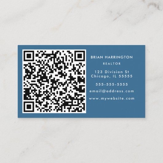 QR Code Scannable Waterverf Coastal Blue Beach Visitekaartje (Achterkant)