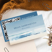 QR Code Scannable Waterverf Coastal Blue Beach Visitekaartje