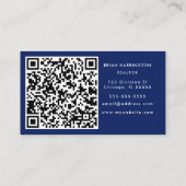QR Code Scannable Waterverf Moody Navy Blue Visitekaartje (Achterkant)