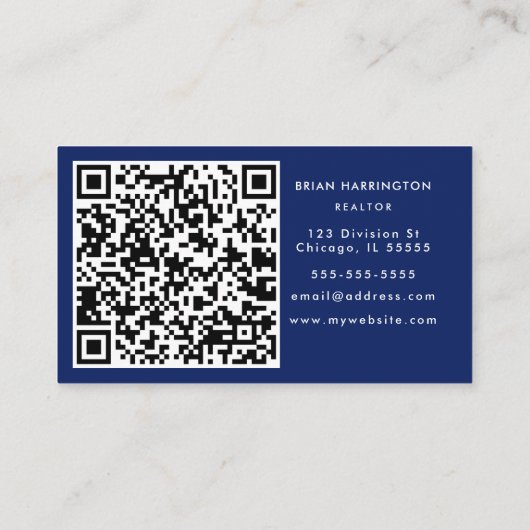 QR Code Scannable Waterverf Moody Navy Blue Visitekaartje (Achterkant)