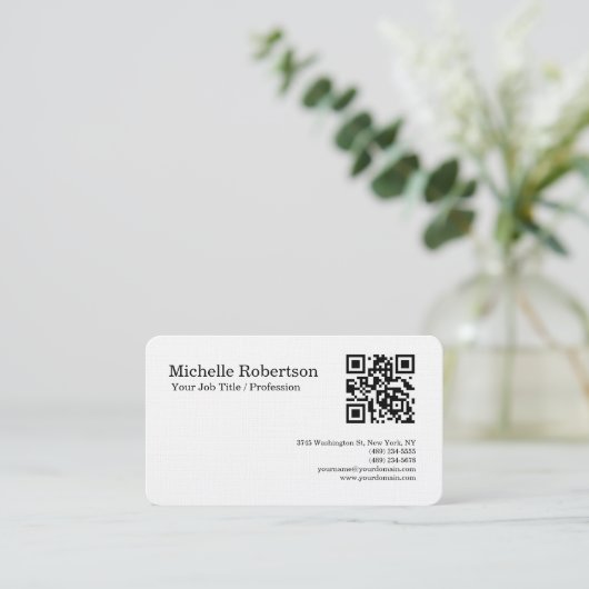 QR-code scannbaar linnen zwart wit minimalistisch Visitekaartje (Staand voorkant)