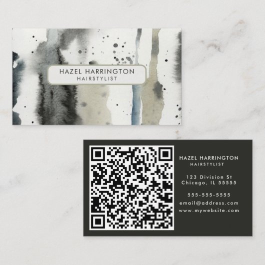 QR-code scannbare Abstracte neutrale Waterverf Art Visitekaartje (Voorkant / Achterkant)
