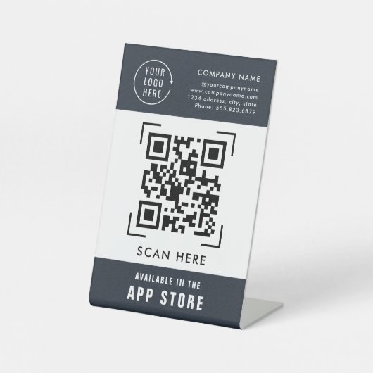 QR Code Scannen App Store | Zakelijke Logo Reclamebord Met Voetstuk (Voorkant)