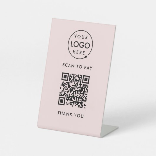 QR-code Scannen naar betaling | Roze zakelijke Log Reclamebord Met Voetstuk (Voorkant)