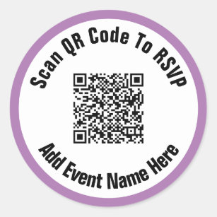 QR-code scannen naar RSVP Event Black White Lavend Ronde Sticker