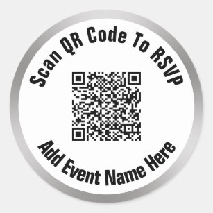 QR-code scannen naar RSVP Event Black White Silver Ronde Sticker
