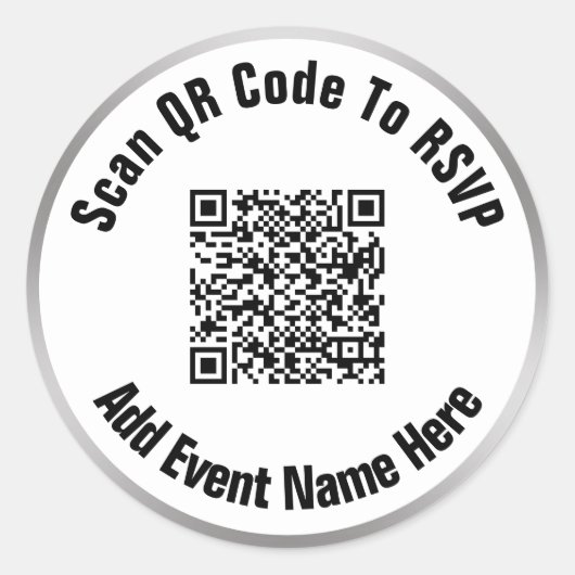 QR-code scannen naar RSVP Event Black White Silver Ronde Sticker (Voorkant)
