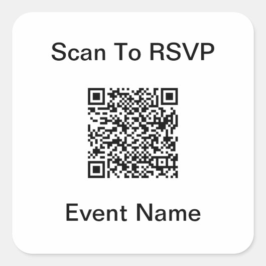 QR-code scannen naar RSVP Event Name Text Sjabloon Vierkante Sticker (Voorkant)