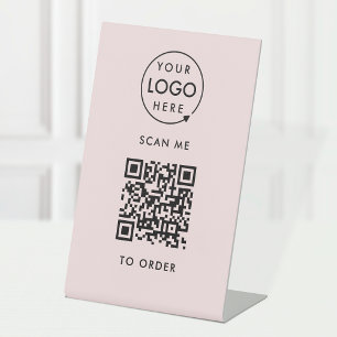 QR-code scannen om te bestellen Roze contactloze Reclamebord Met Voetstuk