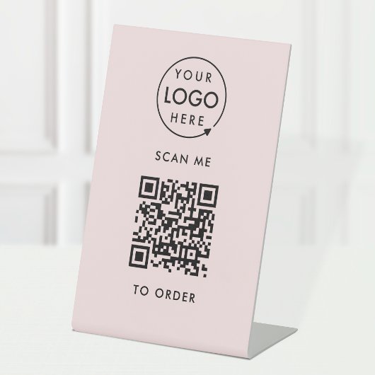 QR-code scannen om te bestellen | Roze contactloze Reclamebord Met Voetstuk