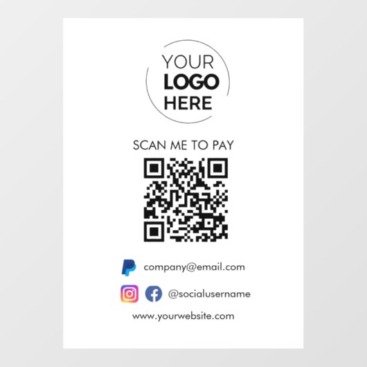 QR Code Scannen om te betalen | PayPal Betaling Za Raamsticker (Vel)