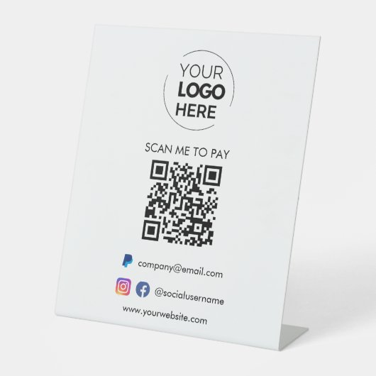 QR Code Scannen om te betalen | PayPal Betaling Za Reclamebord Met Voetstuk (Voorkant)