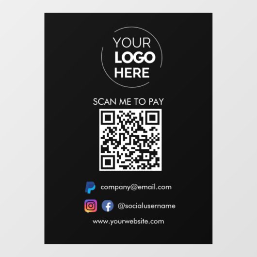 QR Code Scannen om te betalen | PayPal-betaling zw Raamsticker (Vel)