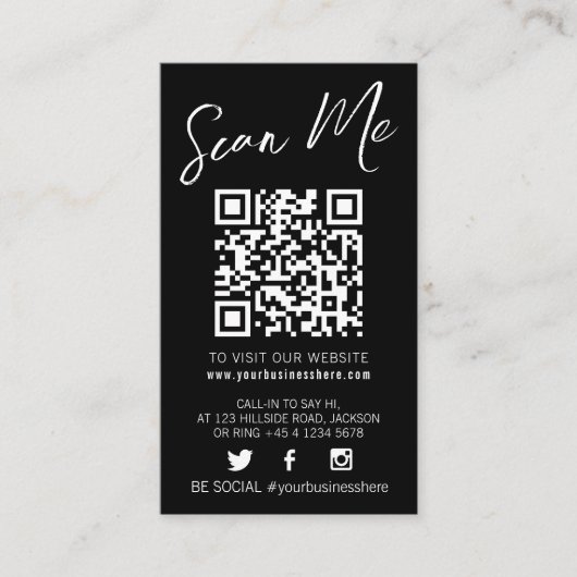 Qr code scant zwart monotone simpele sociale logo visitekaartje (Voorkant)
