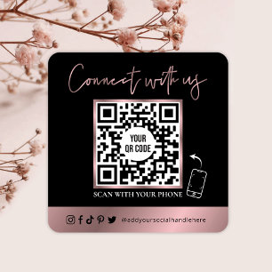 QR-code schaalbaar zwart-wit en Roos Gold-Logo Vierkante Visitekaartje
