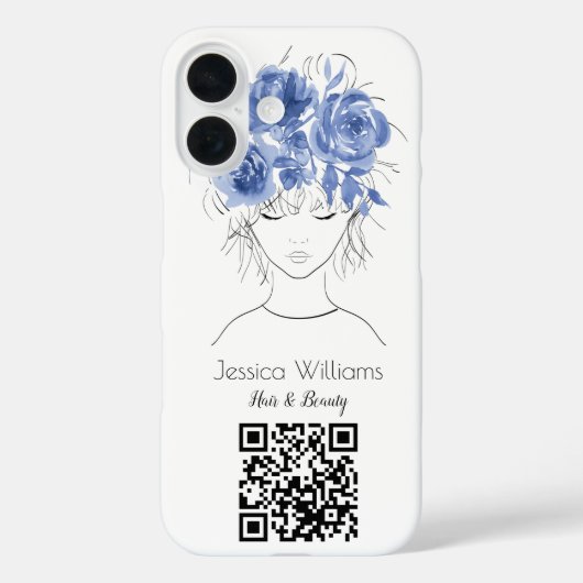 QR code schattig meisje blauw waterverf rozen flor Case-Mate iPhone Case (Achterkant)