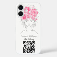 QR code schattig meisje roze waterverf rozen flora