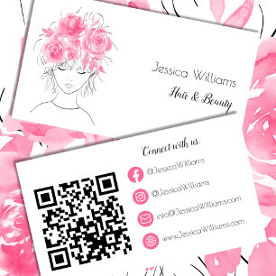 QR code schattig meisje roze waterverf rozen flora Visitekaartje