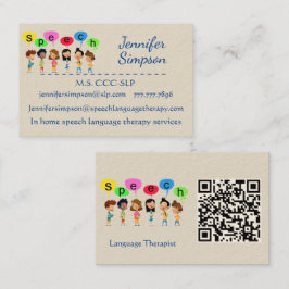QR Code Schattige Kinderen Cartoon Houdt Spraak Wo Visitekaartje