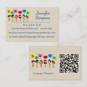QR Code Schattige Kinderen Cartoon Houdt Spraak Wo Visitekaartje