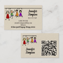 QR Code Schattige Kinderen Cartoon Houdt Spraakwoo Visitekaartje