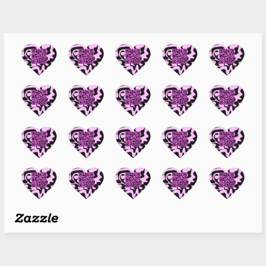 QR Code Schattige Roze en Zwart Groovy Squiggles Hart Sticker (Vel)