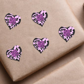 QR Code Schattige Roze en Zwart Groovy Squiggles Hart Sticker