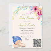 QR Code Schattige Slapen Baby Boy Douche Invitatio (Voorkant)