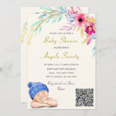 QR Code Schattige Slapen Baby Boy Douche Invitatio (Voorkant / Achterkant)