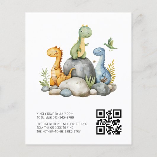 QR Code Schattigee Dinosaur Hatching Soon Baby sho Flyer (Achterkant)