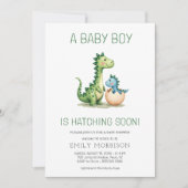 QR Code Schattigee Dinosaur Hatching Soon Baby sho Kaart (Voorkant)