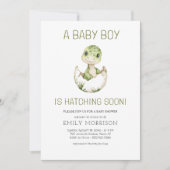QR Code Schattigee Dinosaur Hatching Soon Baby sho Kaart (Voorkant)