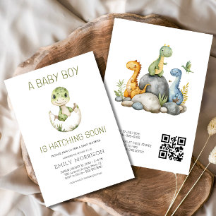 QR Code Schattigee Dinosaur Hatching Soon Baby sho Kaart