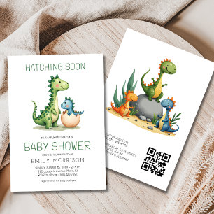 QR Code Schattigee Dinosaur Hatching Soon Baby sho Kaart