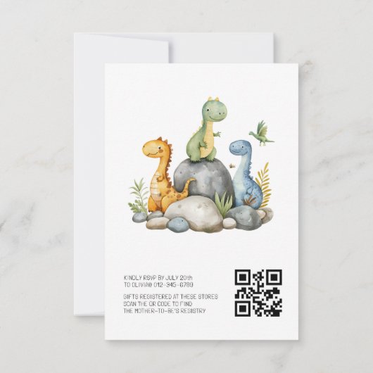 QR Code Schattigee Dinosaur Hatching Soon Baby sho Kaart (Achterkant)