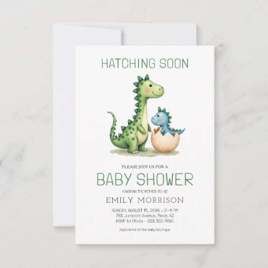 QR Code Schattigee Dinosaur Hatching Soon Baby sho Kaart (Voorkant)