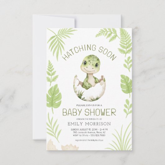 QR Code Schattigee Dinosaur Hatching Soon Baby sho Kaart (Voorkant)