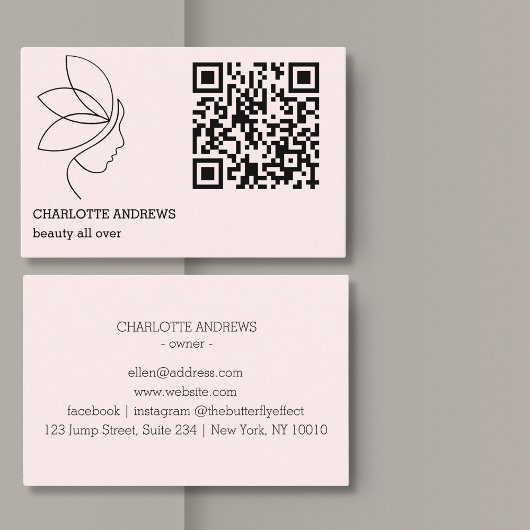 QR-Code, Schönheit, Logo, Linie Art Pink Visitekaartje