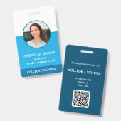 QR-code School Docent Foto Blauwe ID-badge Badge (Voor- en achterkant)