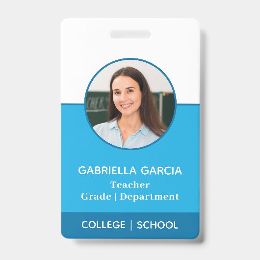 QR-code School Docent Foto Blauwe ID-badge Badge (Voorzijde)