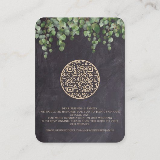 QR Code Schoolbord Eucalyptus Trouw Uitnodiging Informatiekaartje (Achterkant)
