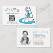 QR Code Schoonmaak Service Blauw Maid Foto Visitekaartje (Voorkant / Achterkant)
