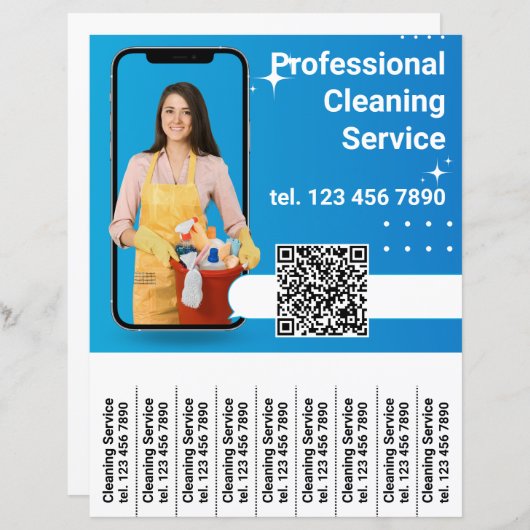 QR Code Schoonmakende Dienst Flyer scheur van stro (Voorkant / Achterkant)